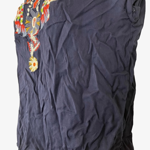 TEA N ROSE Embroidered Navy Blue Short Sleeve Pop Over Blouse Top Shirt Boho  S - Picture 6 of 16